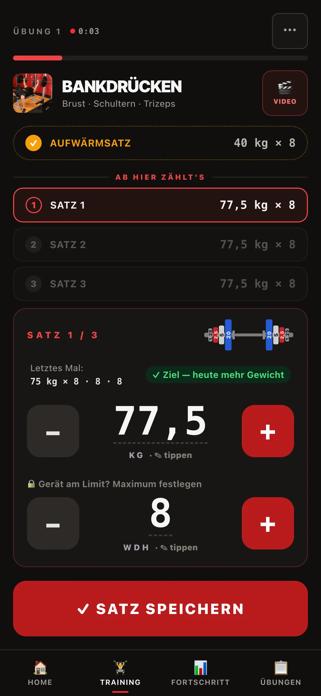 Satz 1 mit vorausgefülltem Gewicht